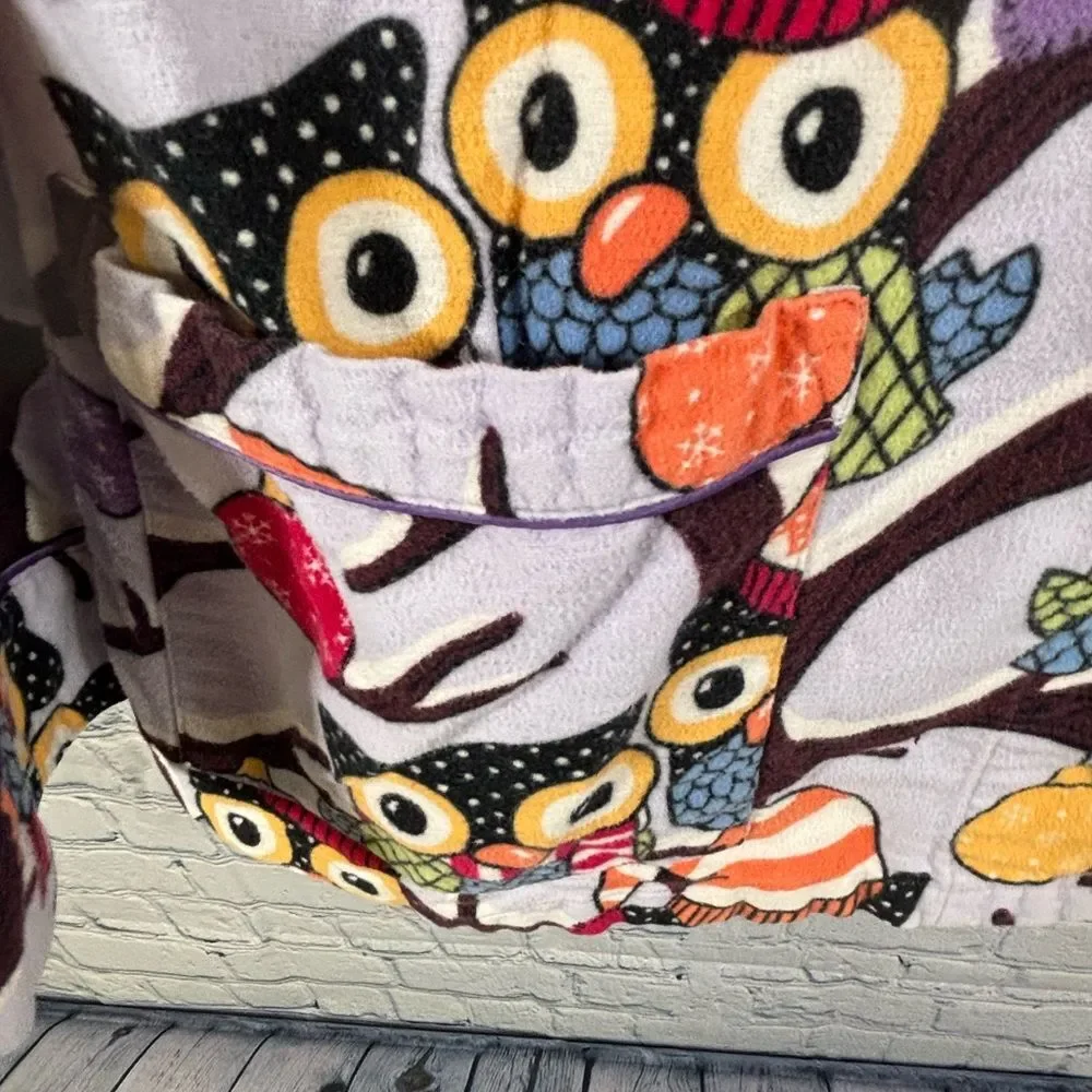 Nick & Nora Purple Owls in Hats Holiday Print Cotton Holiday Pajama Top Size L